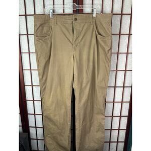pair of men's Columbia five-pocket casual pants in a tan or khaki color